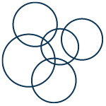 Icon of dark blue intersecting circles.