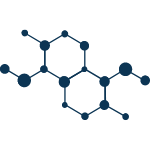 Icon of dark blue circles and lines intersecting to create a matrix of hexagons.