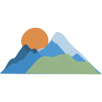 Western Skies Behavioral Health logo: blue and green mountains with an orange sun, no text.